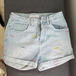 Zara Light Wash Denim Shorts with Multicolor Dolphin Embroidery